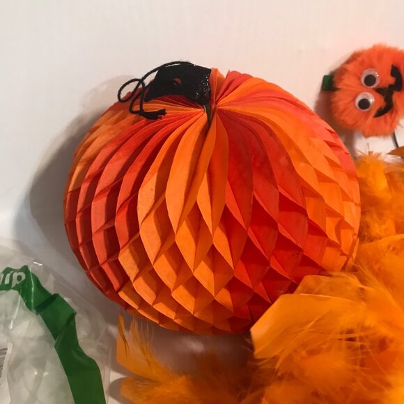 Halloween Pumpkin and Bat Headbands Feather Boas 60" Pumpkin Paper Decorations - Picture 9 of 11